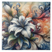 抽象芸術フローラデザインホワイトリリー タイル (正面)