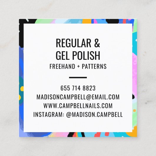 抽象芸術フローラネイルアーティストサロンブラシストロークアート スクエア名刺 (裏面)