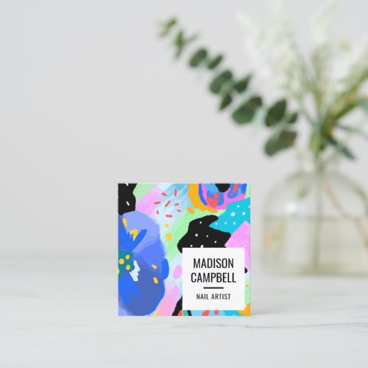 抽象芸術フローラネイルアーティストサロンブラシストロークアート スクエア名刺 (スタンド正面)