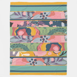 抽象芸術🌸フローラパッチワークウォームパステルカラー01 フリースブランケット