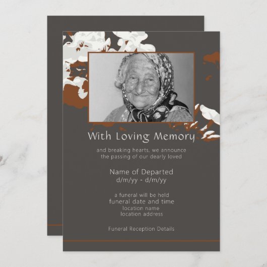 抽象芸術フローラパーソナライズされたの葬儀 案内状 (正面/裏面)