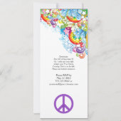 抽象芸術フローラパープルピースサインポ結婚スト 招待状 (裏面)