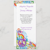 抽象芸術フローラパープルピースサインポ結婚スト 招待状 (正面/裏面)