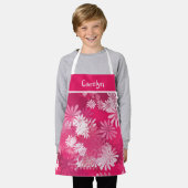 抽象芸術フローラピンクと白パーソナライズされた女 エプロン (着用した状態)