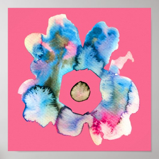 抽象芸術フローラピンクの水色 ポスター (正面)