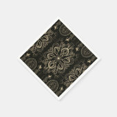 抽象芸術フローラブラックおよび金ゴールドパターン スタンダードカクテルナプキン (角)