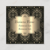 抽象芸術フローラブラックおよび金ゴールド スクエア名刺 (正面)