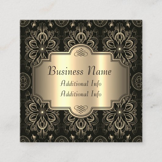 抽象芸術フローラブラックおよび金ゴールド スクエア名刺 (正面)