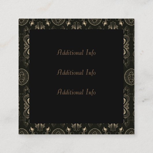 抽象芸術フローラブラックおよび金ゴールド スクエア名刺 (裏面)