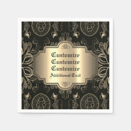 抽象芸術フローラブラックおよび金ゴールド スタンダードカクテルナプキン