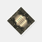 抽象芸術フローラブラックおよび金ゴールド スタンダードカクテルナプキン (角)