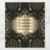 抽象芸術フローラブラックおよび金ゴールド ワインラベル (シングルラベル)