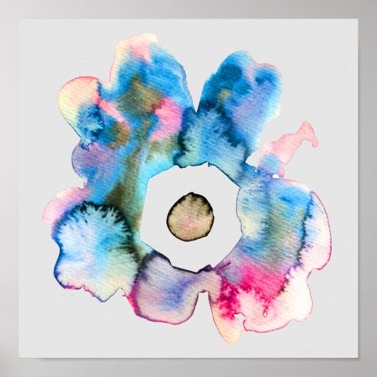 抽象芸術フローラブルーのグレーの水色のポスター ポスター (正面)