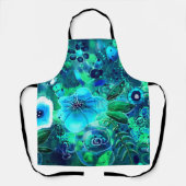 抽象芸術フローラブルーグリーン離れティール（緑がかった色）花 エプロン (正面)