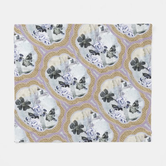 抽象芸術フローラメダリオン フリースブランケット (正面(横))