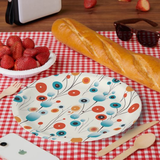 抽象芸術フローラモダン植物性レトロ花 ペーパープレート (ピクニック)