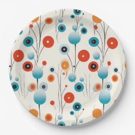 抽象芸術フローラモダン植物性レトロ花 ペーパープレート