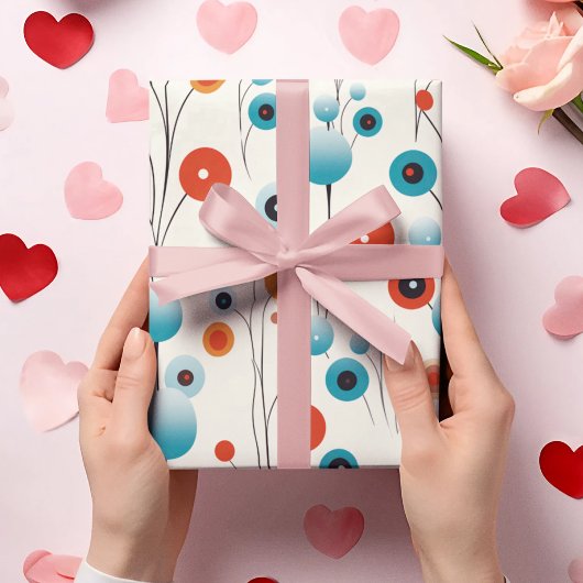 抽象芸術フローラモダン植物性レトロ花 ラッピングペーパー