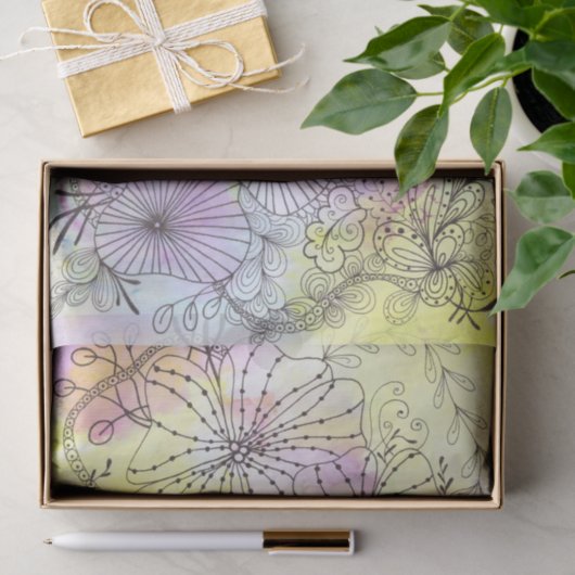 抽象芸術フローララインアートオンソフト洗浄水彩 薄葉紙 (ギフト)