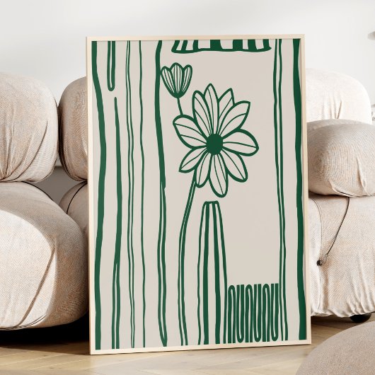 抽象芸術フローララインアートグリーントレンディー植物学 ポスター