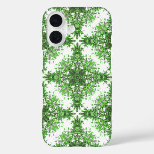 抽象芸術フローラルパターン白と黒と緑 iPhone 16ケース