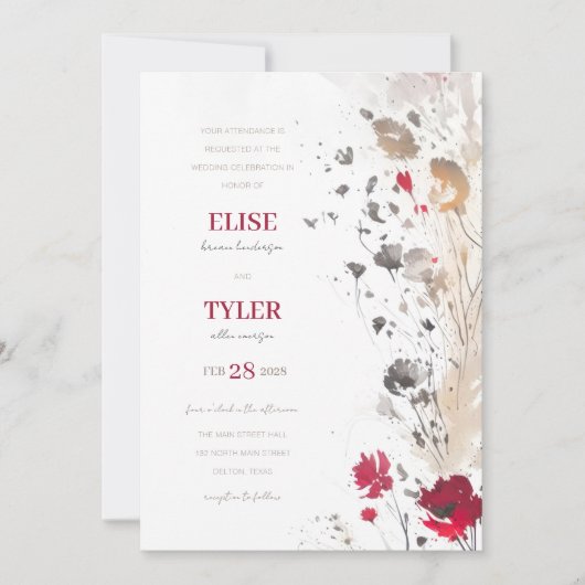 抽象芸術フローラレッドアース結婚トン 招待状 (正面)