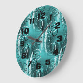 抽象芸術フローラ旋回つる植物アクアブルーガーリーギフト ラージ壁時計 (傾斜)