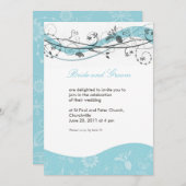 抽象芸術フローラ旋回の招待-ターコイズブラウン 招待状 (正面/裏面)