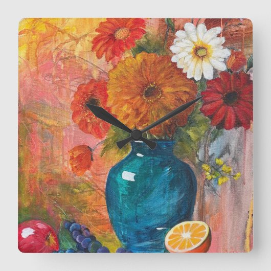 抽象芸術フローラ時計 スクエア壁時計 (正面)