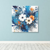 抽象芸術フローラ水彩バースト キャンバスプリント (インサイチュ (ウッドフロア))