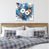 抽象芸術フローラ水彩バースト キャンバスプリント (インサイチュ (寝室))