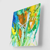 抽象芸術フローラ水彩画 スクエア壁時計 (傾斜)