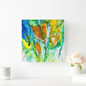 抽象芸術フローラ水彩画 スクエア壁時計 (ホーム)