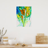 抽象芸術フローラ水彩画 ポスター (キッチン)