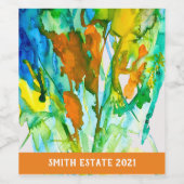 抽象芸術フローラ水彩画 ワインラベル (シングルラベル)