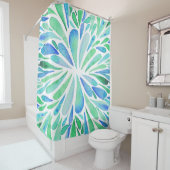 抽象芸術フローラ水色バーストアクアとブルー シャワーカーテン (インサイチュ)