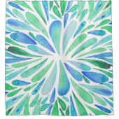 抽象芸術フローラ水色バーストアクアとブルー シャワーカーテン (正面)