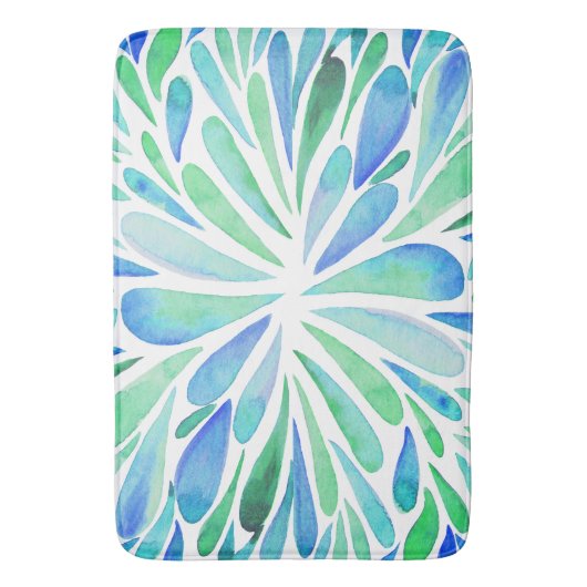 抽象芸術フローラ水色バーストアクアとブルー バスマット (正面縦)