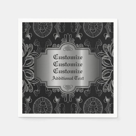 抽象芸術フローラ白黒 スタンダードカクテルナプキン (正面)