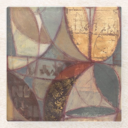 抽象芸術フローラ絵画リーフズバイノーマンワイアット ガラスコースター (正面)