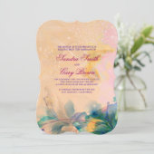 抽象芸術フローラ背景ブルーとベージュ結婚ズ 招待状 (スタンド正面)