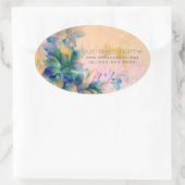 抽象芸術フローラ背景（青とベージュ） 楕円形シール (バッグ)