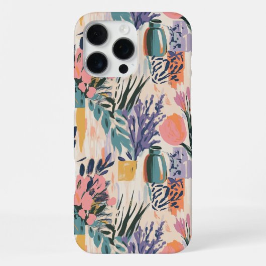 抽象芸術フローラ花瓶アートデザインインウォームパステル iPhoneケース (裏面)