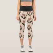 抽象芸術フローラ葉の緑の黒いパターン カプリレギンス (正面)