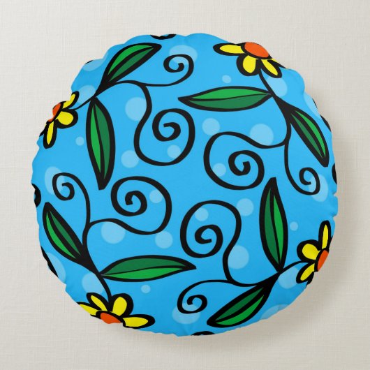 抽象芸術フローラ装飾用クッション ラウンドクッション (正面)