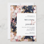 抽象芸術フローラ赤面&ネイビー結婚式招待状 招待状 (正面)