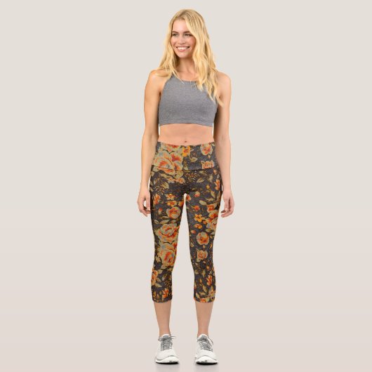 抽象芸術フローラ鉛筆の線のテクスチャ カプリレギンス (正面)