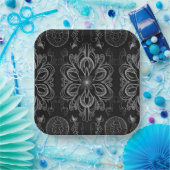 抽象芸術フローラ黒銀模様 ペーパープレート (パーティー)