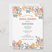 抽象芸術フローラ&バードミッドセンチュリーブライダルシャワー 招待状 (正面)