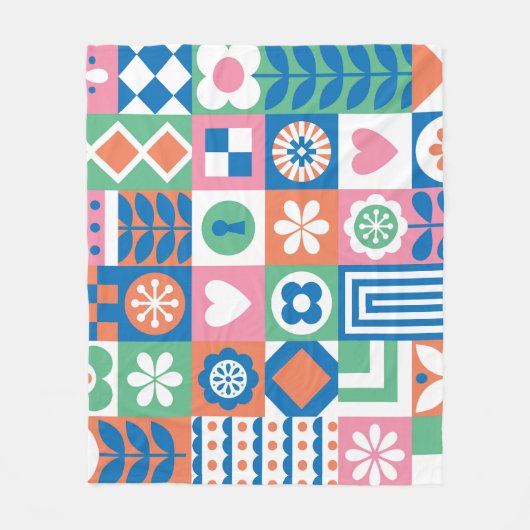 抽象芸術フローラ:北欧フォークデザイン。 フリースブランケット (正面)